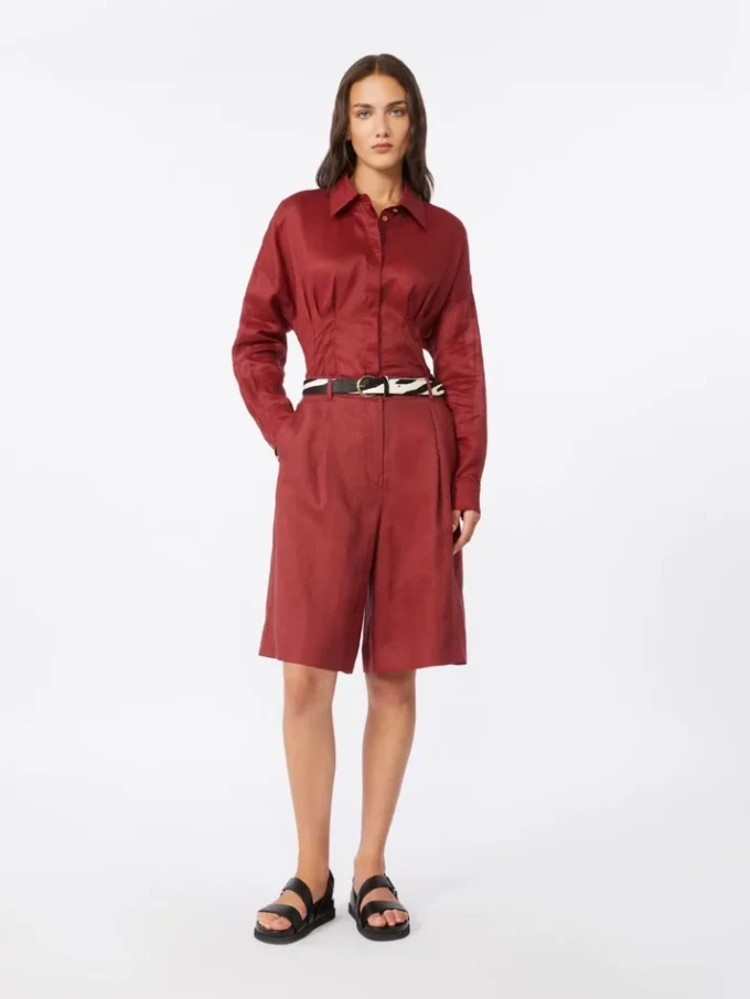Bermudas largas de lona de lino, rojo ladrillo Bermudas largas de lona de lino, rojo ladrillo