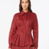 Camisa de manga larga de lona de ramio, rojo ladrillo Camisa de manga larga de lona de ramio, rojo ladrillo