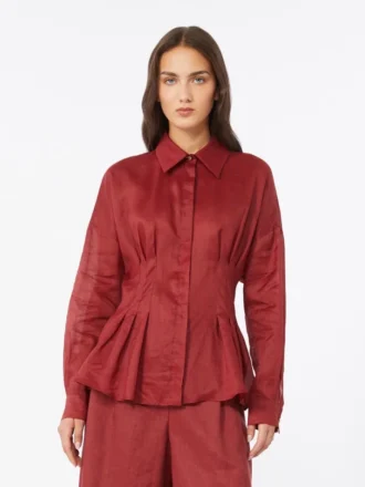 Camisa de manga larga de lona de ramio, rojo ladrillo