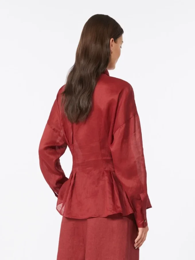 Camisa de manga larga de lona de ramio, rojo ladrillo Camisa de manga larga de lona de ramio, rojo ladrillo