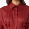 Camisa de manga larga de lona de ramio, rojo ladrillo Camisa de manga larga de lona de ramio, rojo ladrillo