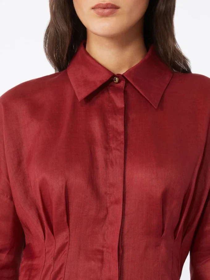 Camisa de manga larga de lona de ramio, rojo ladrillo Camisa de manga larga de lona de ramio, rojo ladrillo