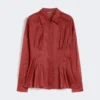 Camisa de manga larga de lona de ramio, rojo ladrillo Camisa de manga larga de lona de ramio, rojo ladrillo