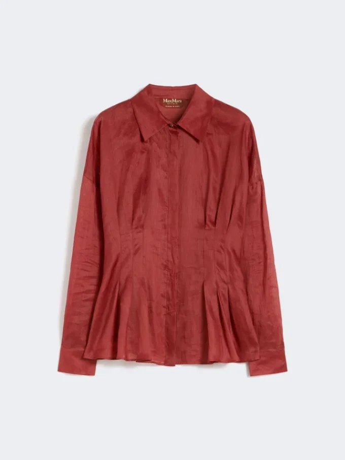 Camisa de manga larga de lona de ramio, rojo ladrillo Camisa de manga larga de lona de ramio, rojo ladrillo