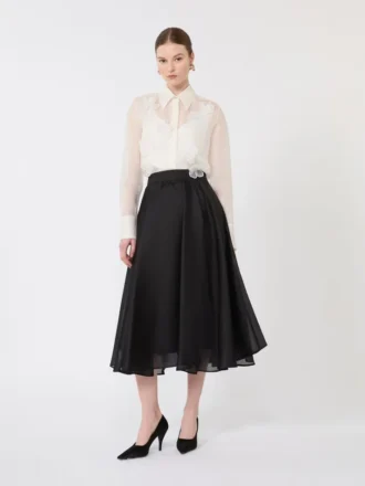 Falda circular de seda, negra