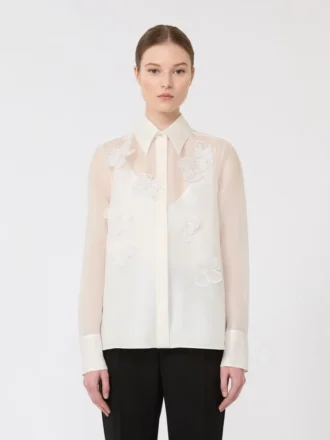 Camisa de organza de seda, blanca