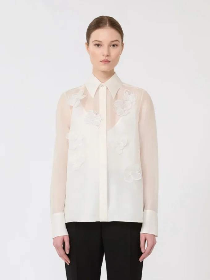 Camisa de organza de seda, blanca Camisa de organza de seda, blanca