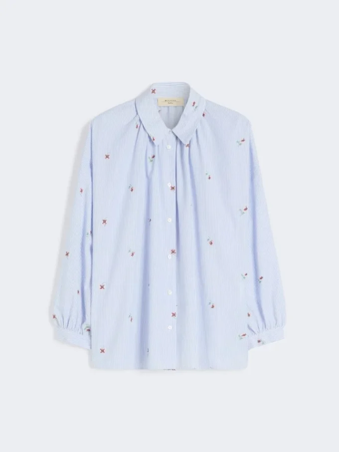 Camisa de popelín con bordados, azul claro Camisa de popelín con bordados, azul claro