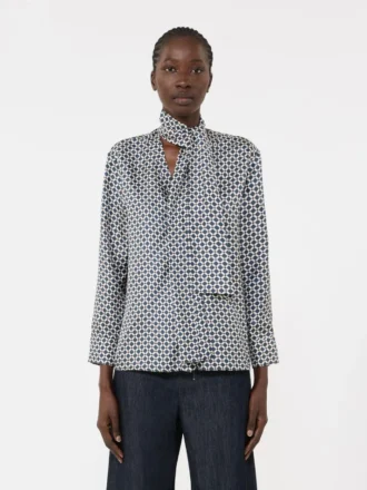 Camisa de seda estampada, azul medianoche