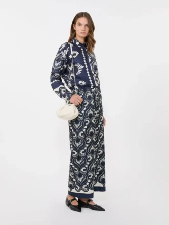 Camisa de seda estampada con efecto patchwork, azul marino