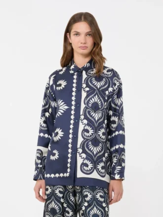 Camisa de seda estampada con efecto patchwork, azul marino