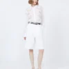 Camisa holgada de lona de ramio bordada, blanca