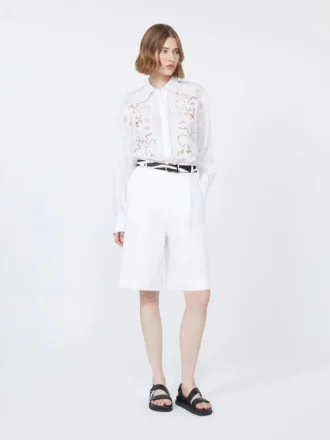 Camisa holgada de lona de ramio bordada, blanca