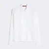 Camisa holgada de lona de ramio bordada, blanca