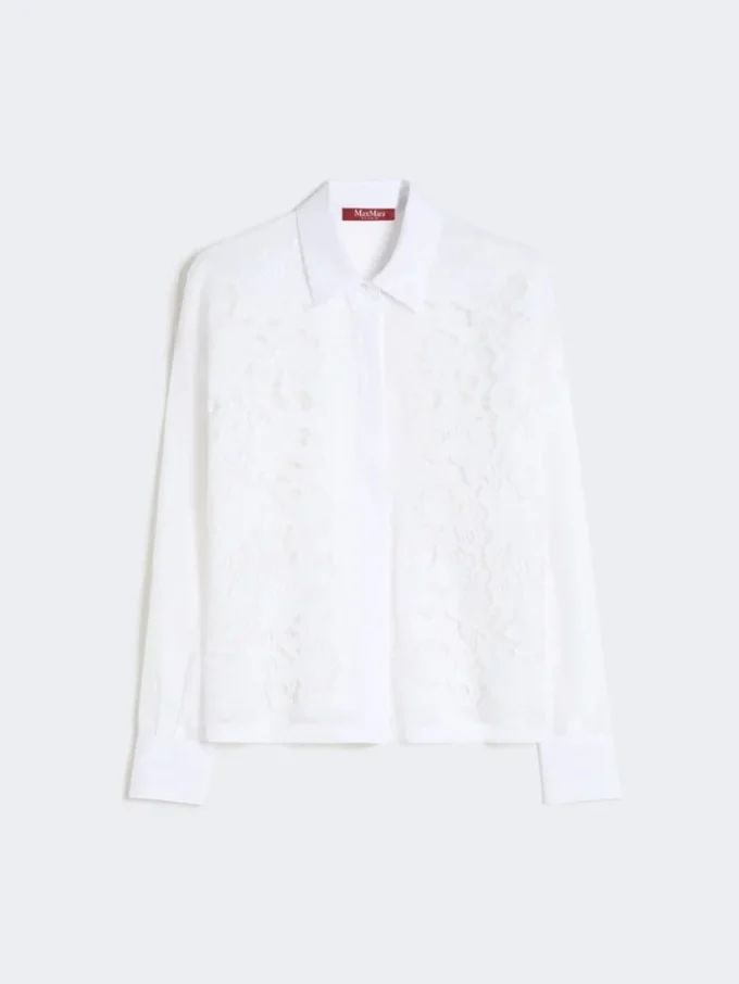 Camisa holgada de lona de ramio bordada, blanca