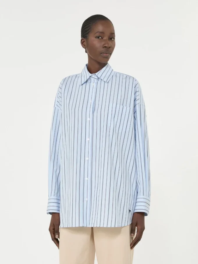 Camisa oversize de algodón a rayas, azul claro Camisa oversize de algodón a rayas, azul claro
