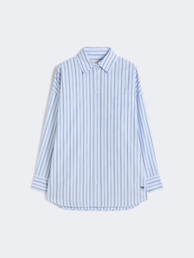 Camisa oversize de algodón a rayas, azul claro Camisa oversize de algodón a rayas, azul claro