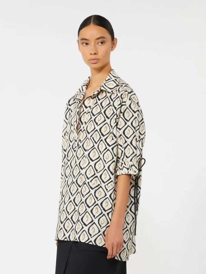 Camisa oversize de popelín estampada, color beige Camisa oversize de popelín estampada, color beige