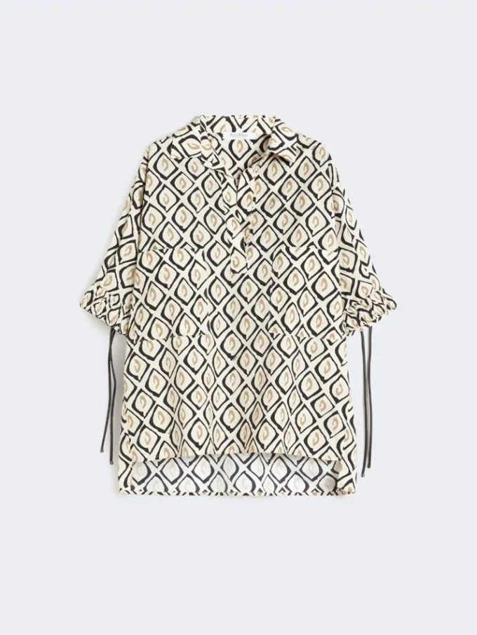 Camisa oversize de popelín estampada, color beige Camisa oversize de popelín estampada, color beige