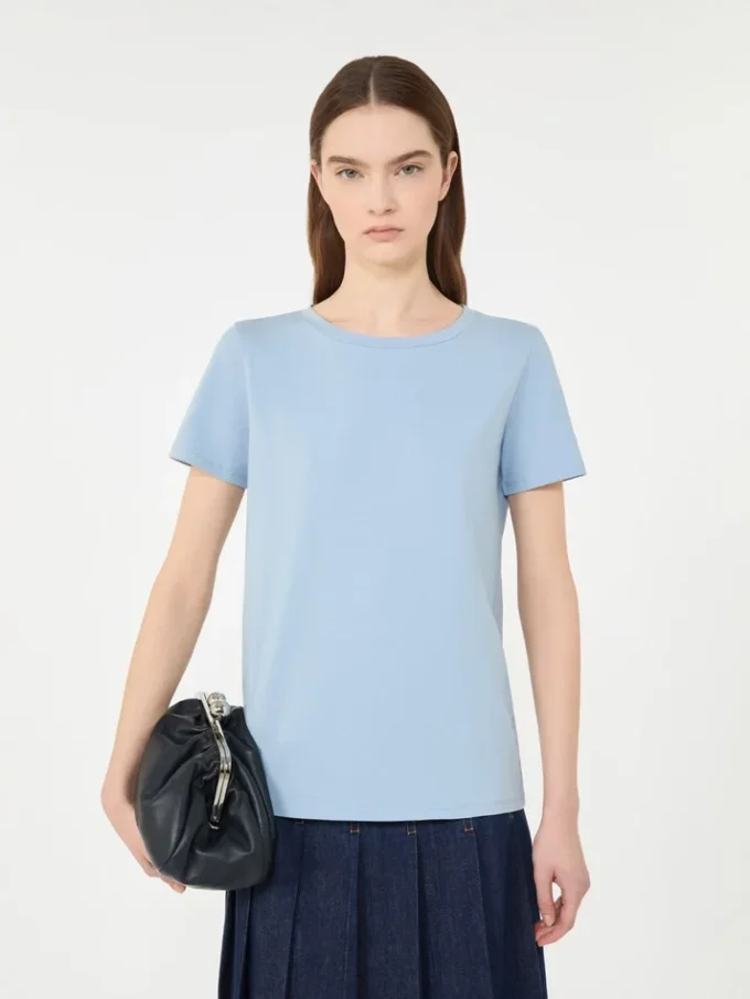 Camiseta básica de jersey de algodón, azul claro