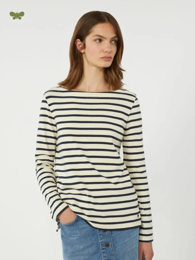 Camiseta de algodón a rayas, color marfil