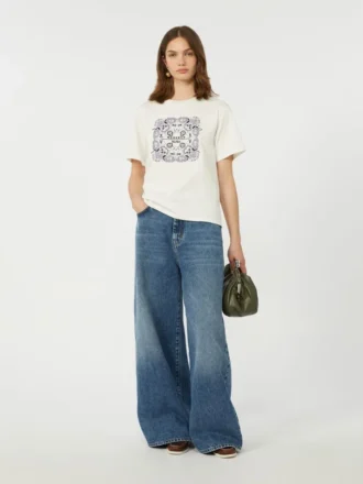 Camiseta de algodón con estampado y bordados, blanca