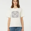 Camiseta de algodón con estampado y bordados, blanca
