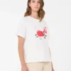 Camiseta de algodón con estampado y bordados, blanca