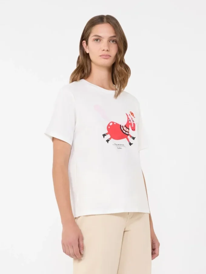 Camiseta de algodón con estampado y bordados, blanca