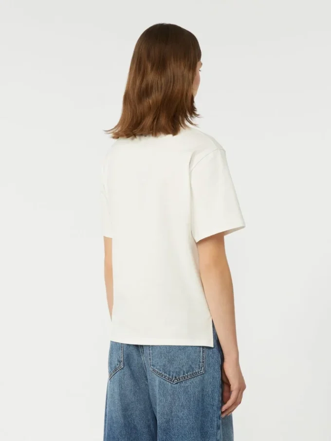 Camiseta de algodón con estampado y bordados, blanca