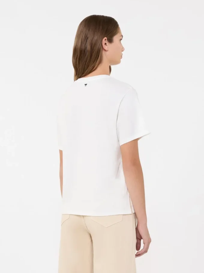 Camiseta de algodón con estampado y bordados, blanca