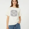 Camiseta de algodón con estampado y bordados, blanca