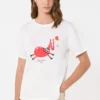 Camiseta de algodón con estampado y bordados, blanca