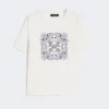 Camiseta de algodón con estampado y bordados, blanca