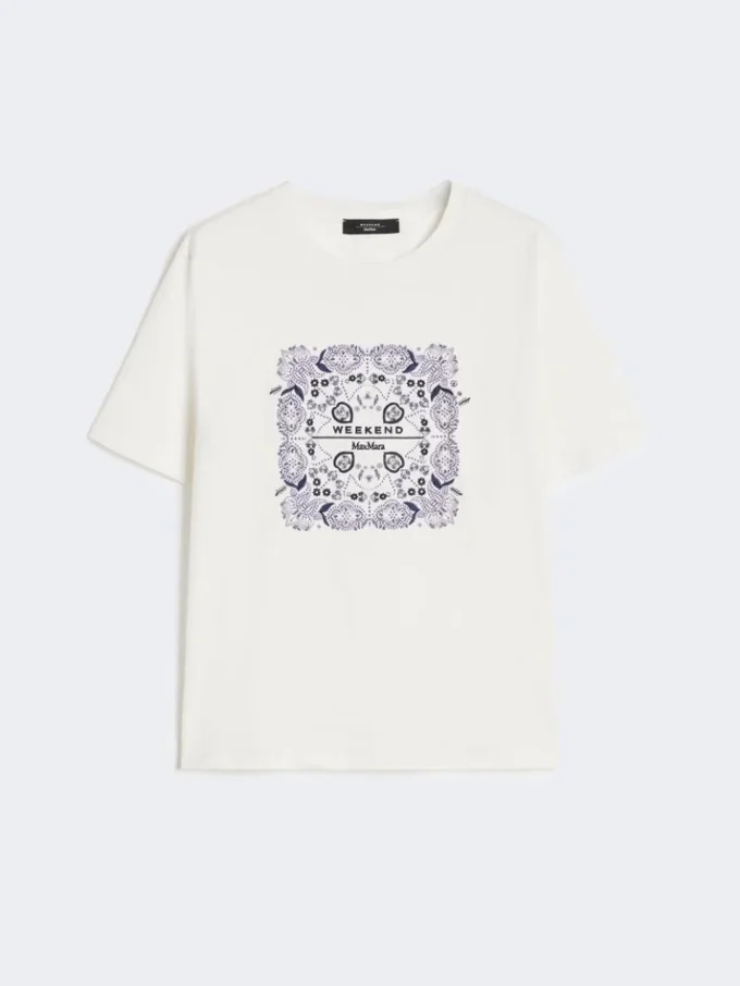 Camiseta de algodón con estampado y bordados, blanca