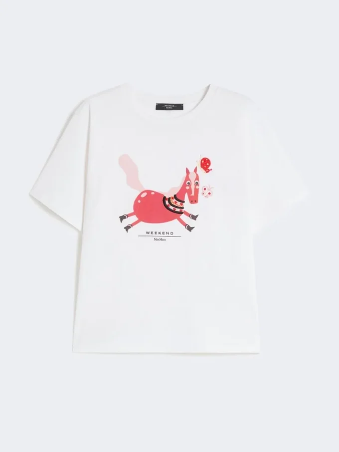 Camiseta de algodón con estampado y bordados, blanca