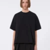 Camiseta de algodón con pliegues en la espalda, negra Camiseta de algodón con pliegues en la espalda, negra