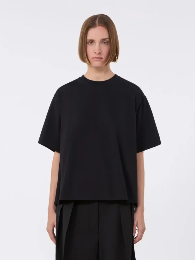 Camiseta de algodón con pliegues en la espalda, negra Camiseta de algodón con pliegues en la espalda, negra