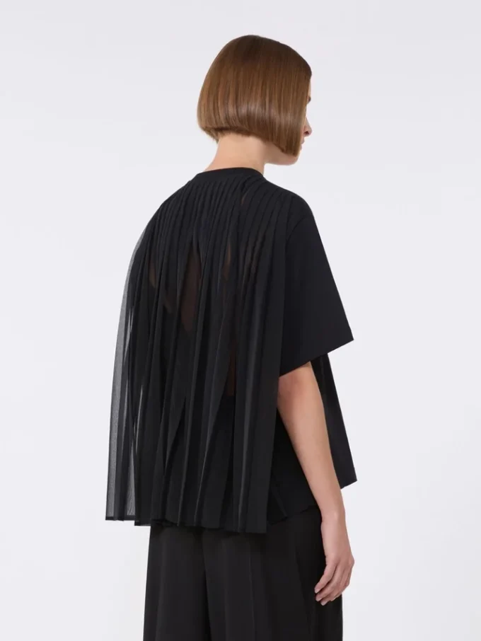 Camiseta de algodón con pliegues en la espalda, negra Camiseta de algodón con pliegues en la espalda, negra