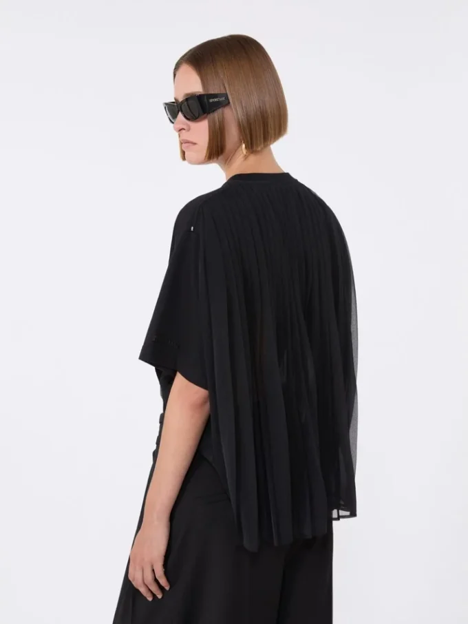Camiseta de algodón con pliegues en la espalda, negra Camiseta de algodón con pliegues en la espalda, negra