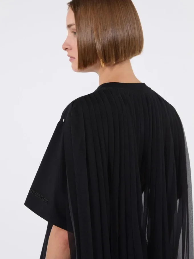 Camiseta de algodón con pliegues en la espalda, negra Camiseta de algodón con pliegues en la espalda, negra
