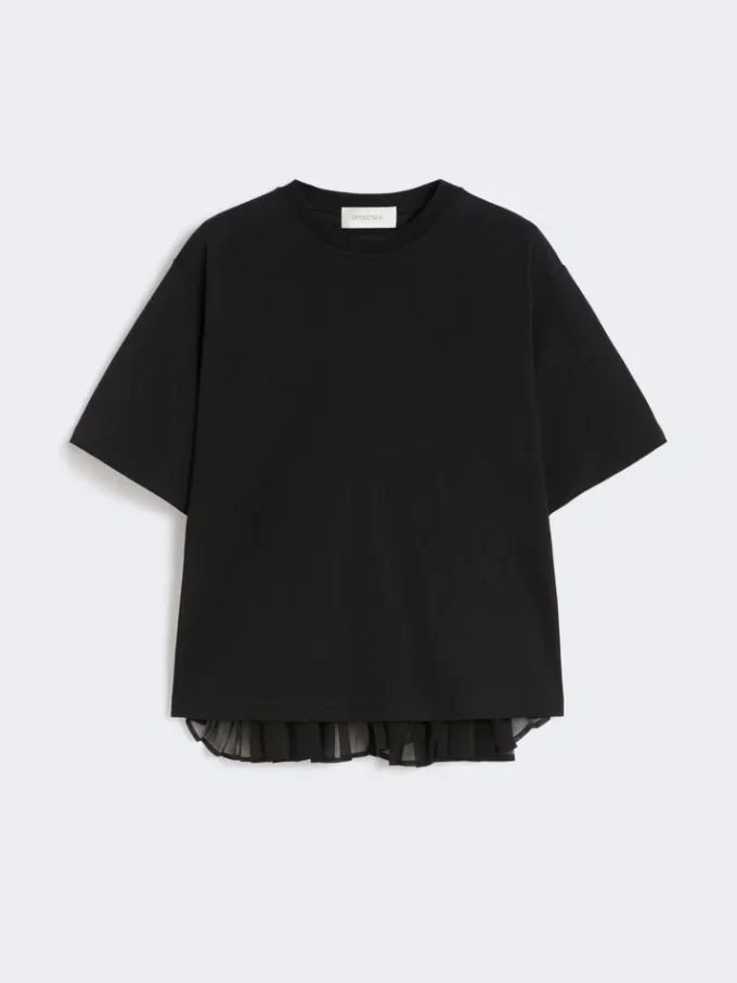 Camiseta de algodón con pliegues en la espalda, negra Camiseta de algodón con pliegues en la espalda, negra