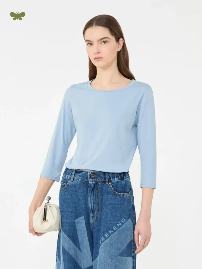 Camiseta de algodón elástico, azul claro