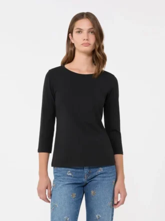 Camiseta de algodón elástico, negra
