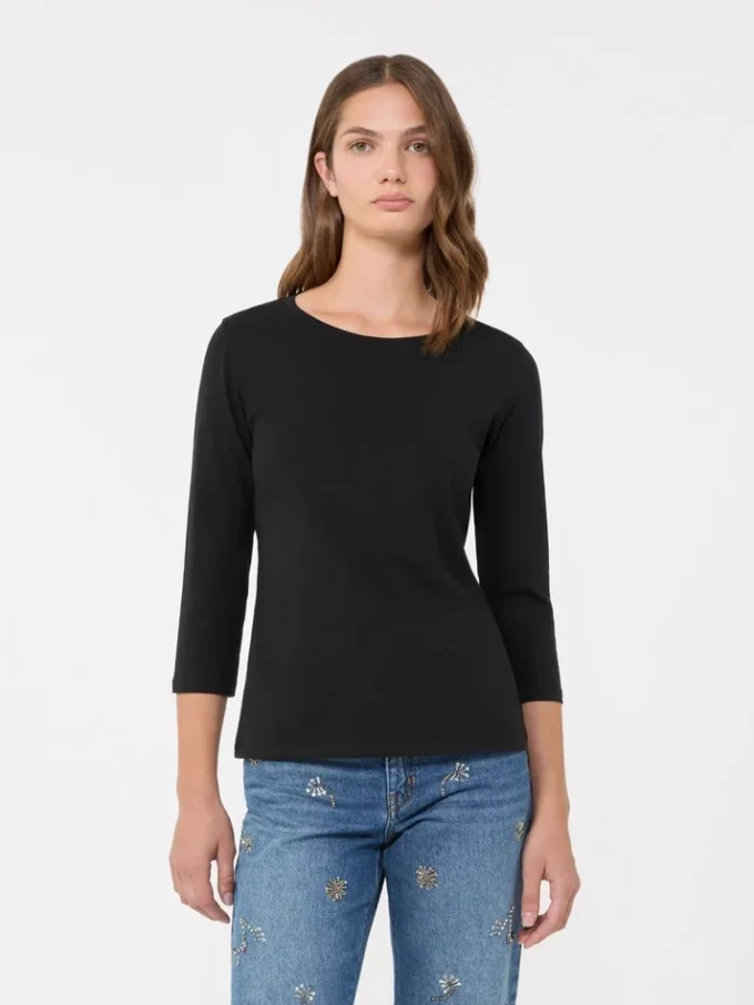 Camiseta de algodón elástico, negra