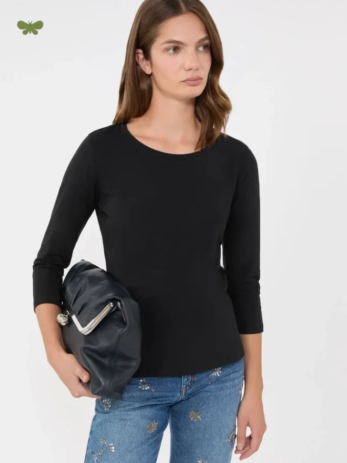 Camiseta de algodón elástico, negra