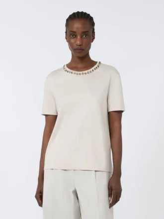 Camiseta de algodón y modal, color beige