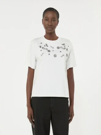 Camiseta de jersey con estampado y bordados, blanca