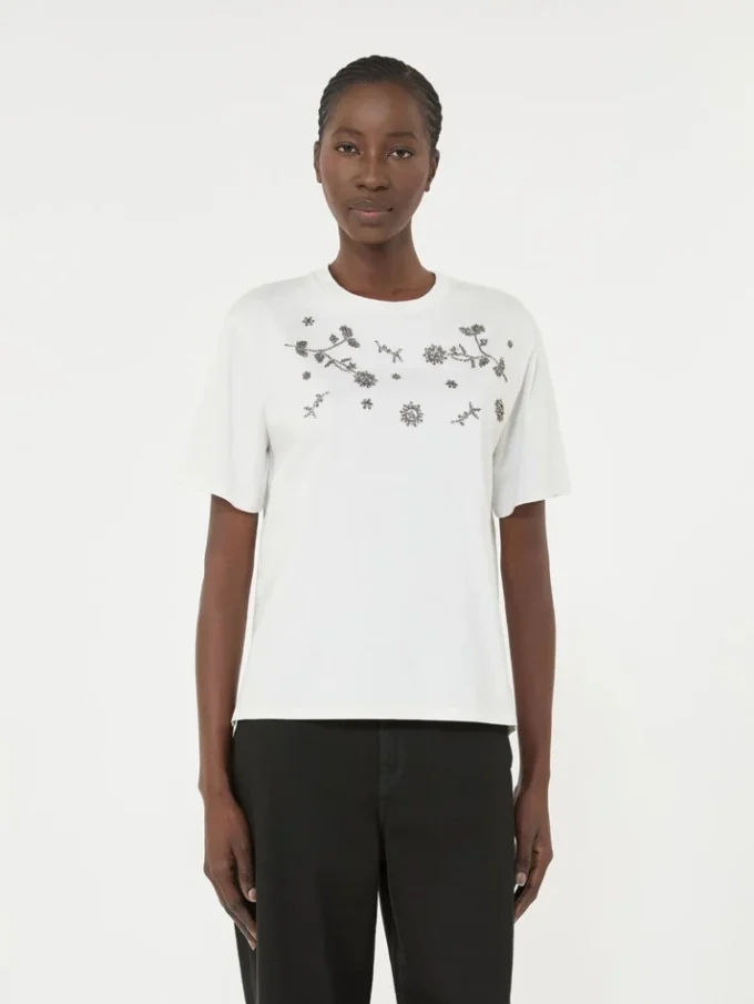 Camiseta de jersey con estampado y bordados, blanca Camiseta de jersey con estampado y bordados, blanca