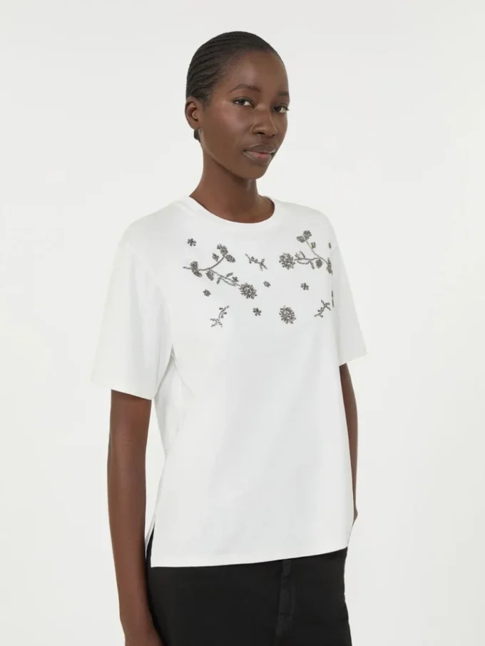 Camiseta de jersey con estampado y bordados, blanca Camiseta de jersey con estampado y bordados, blanca